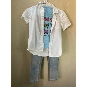 Cat & Jack / Wallflower Girls 3-Pc Outfit - Button Down Top/ Butterfly Tee/Jeans